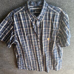 Carhartt Mens Loose Fit Plaid Short-Sleeve Button-Up Shirt 2XL Blue